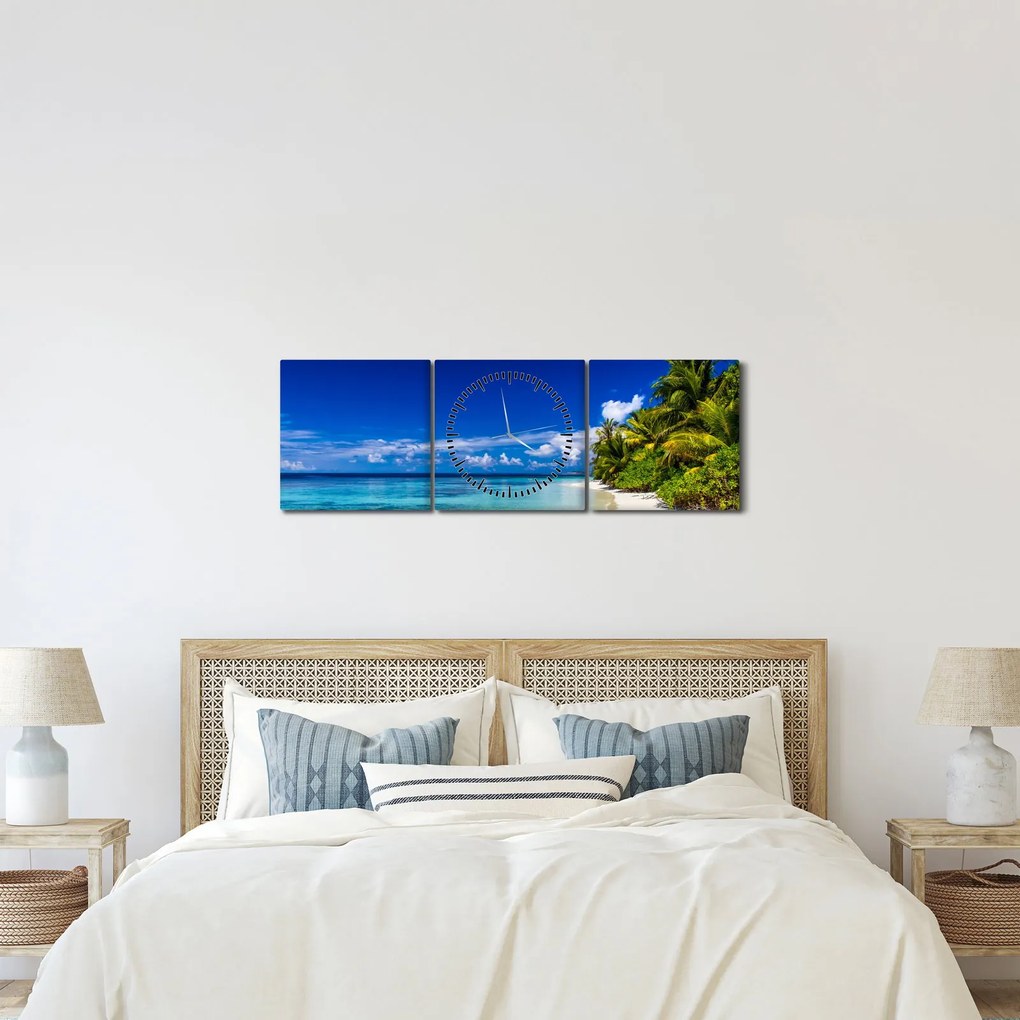 Egy trópusi tengerpart képe (órával) (90x30 cm)
