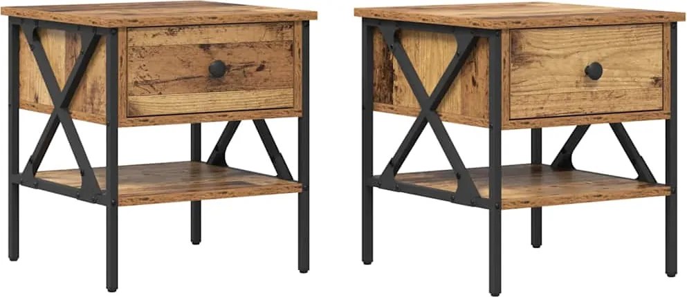 vidaXL Éjjeli szekrény fiókkal 2 pcs Régi fa 40 x 42 x 45 cm