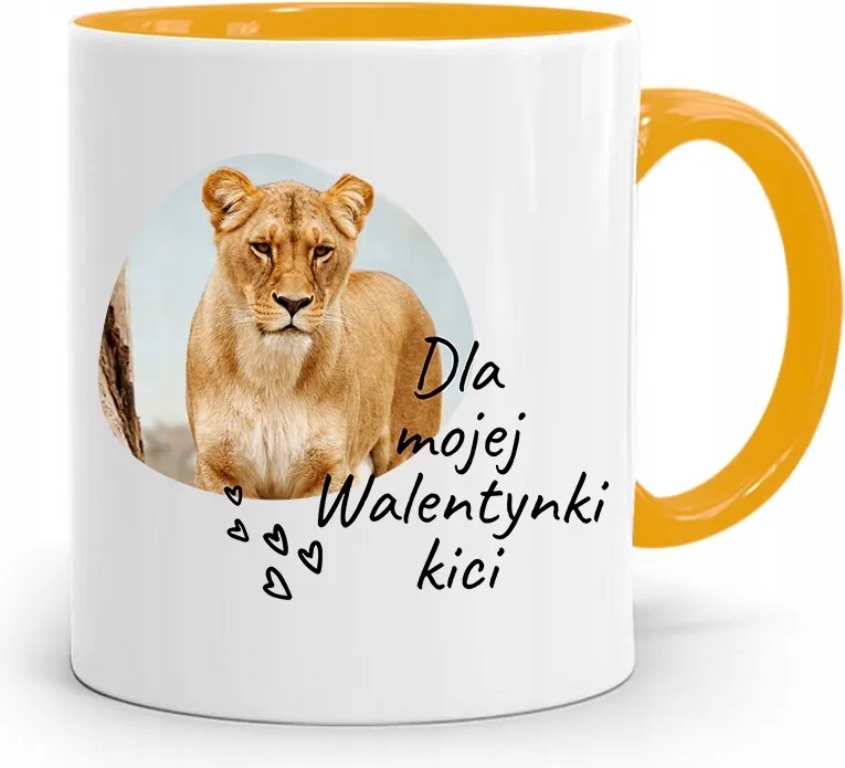 Sárga Bögre Valentin Napra Ajándék Cica Nyomtatott Fotóval