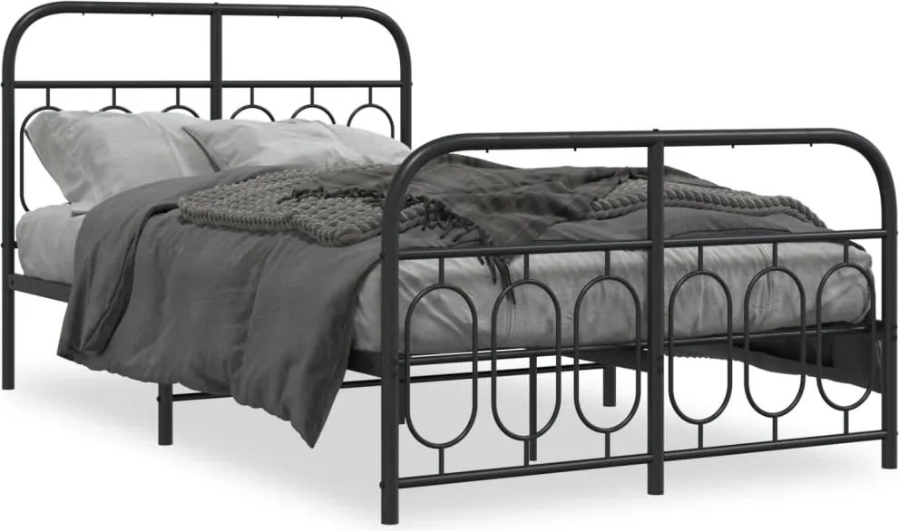 vidaXL fekete fém ágykeret fej- és lábtámlával 120 x 190 cm
