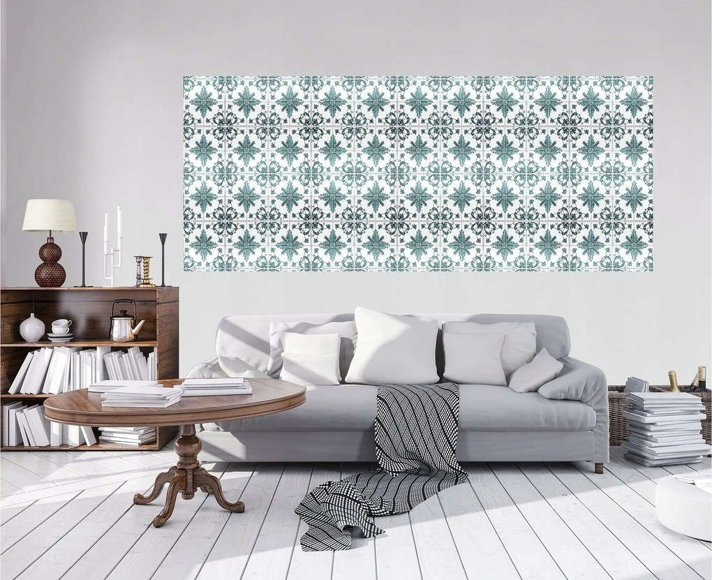 Flizelin fotótapéta Geometrikus virágmintás türkiz 250x104 +ragasztó