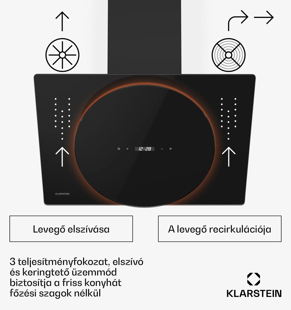 Klarstein Total Eclipse páraelszívó, LED világítás, érintős, 594,2 m³/h, elszívás/recirkuláció