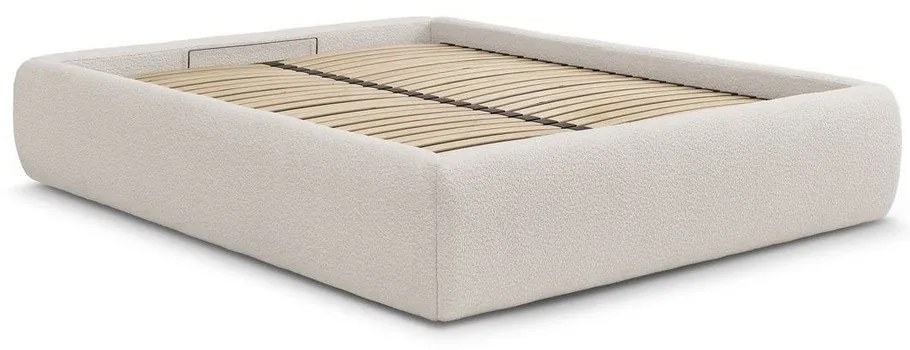 Fehér kárpitozott ágyneműtartós franciaágy ágyráccsal, ágytámla nélkül 160x200 cm Inera – Bobochic Paris