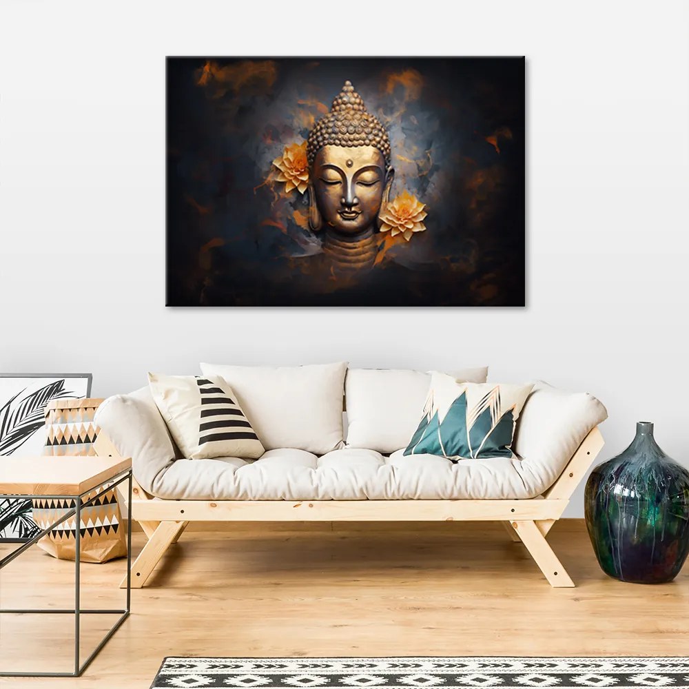 Gario Vászonkép Arany Buddha és virágok Méret: 90 x 60 cm