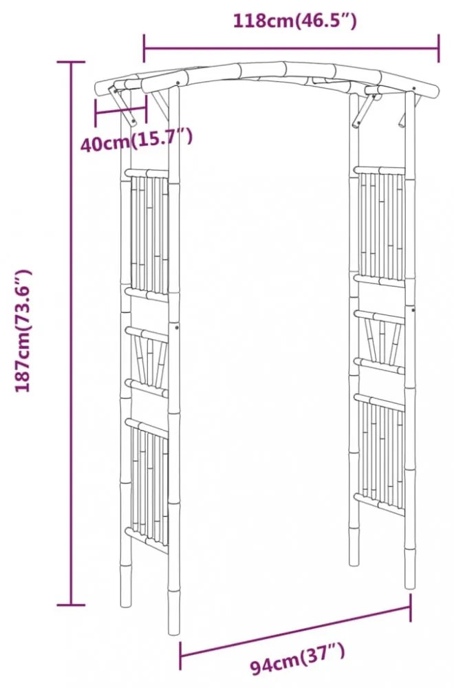 bambusz rózsaív 118 x 40 x 187 cm