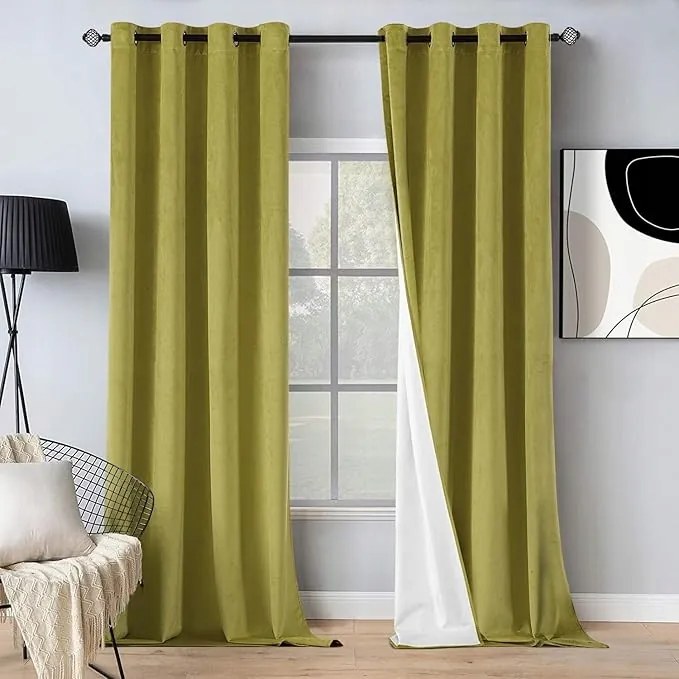 DW4ZS7 Függöny Miulee átlátszatlan bársony zöld 140x145 cm 2 db