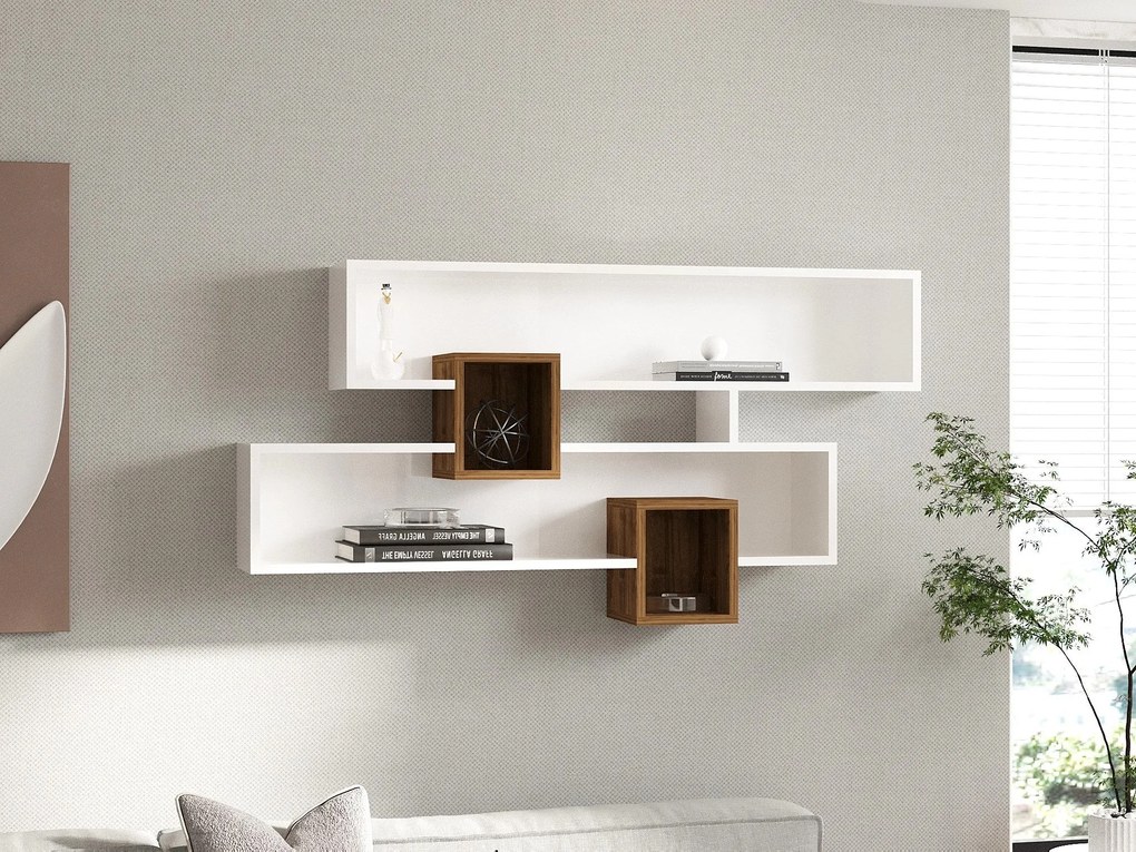 Fali polc Karen - Walnut, White