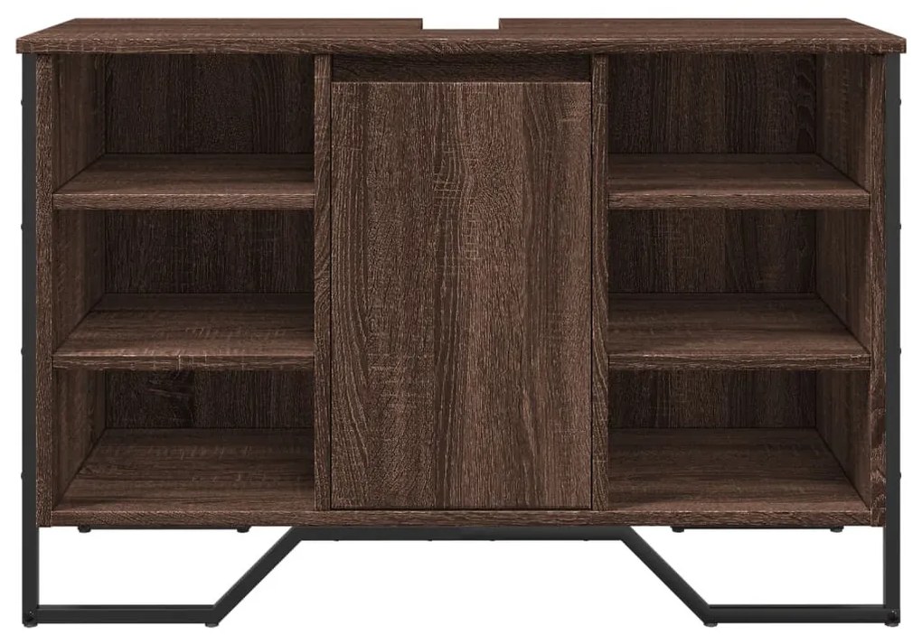 Barna tölgy szerelt fa fürdőszobai mosdószekrény 91x35x60 cm