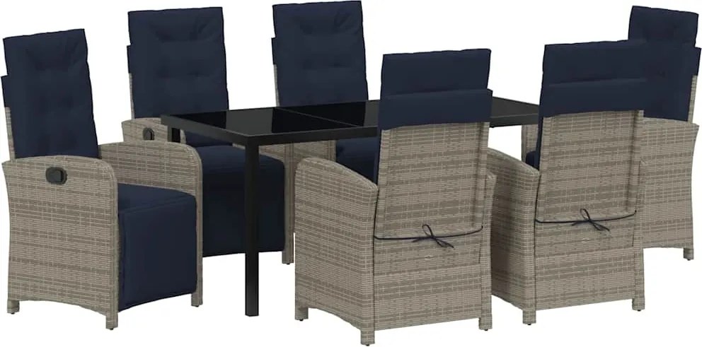 vidaXL Kert étkező szett párnával 7 pcs Szürke polirattan