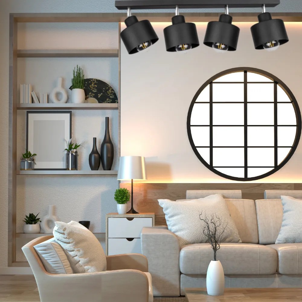 KÉSZLETKISÖPRÉS! Mennyzeti lámpa fekete fém búrával | Loft - Industrial | Glimex Lavor 4xE27 GKL44C