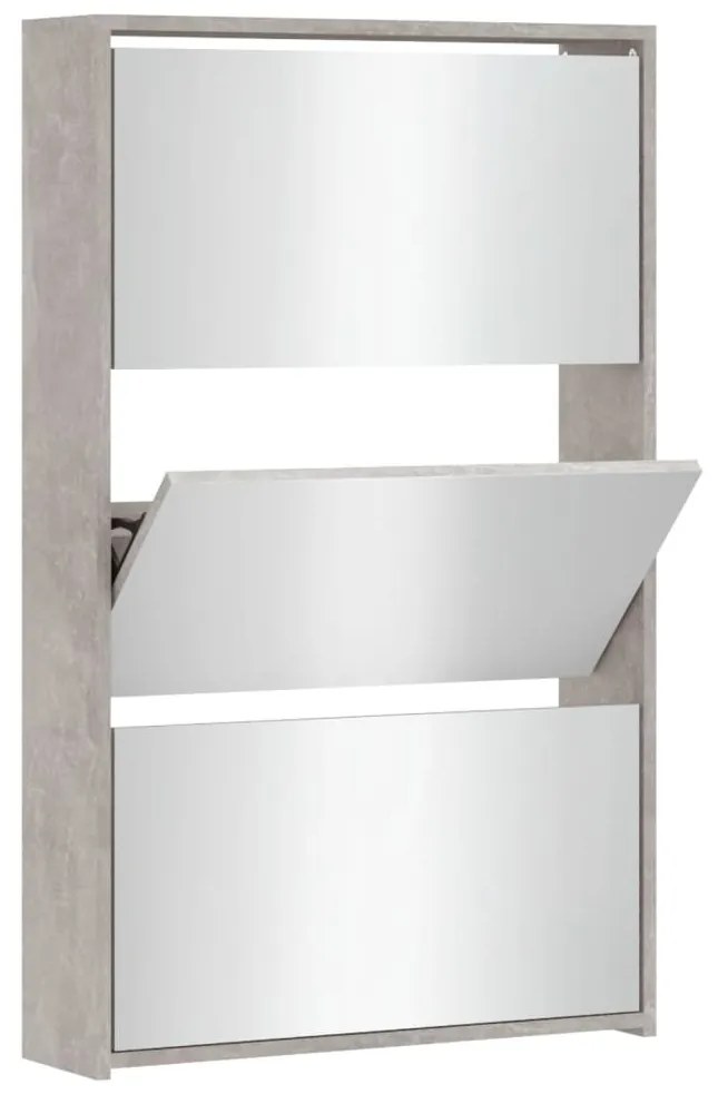 betonszürke 3 szintes cipőszekrény tükörrel 63 x 17 x 102,5 cm