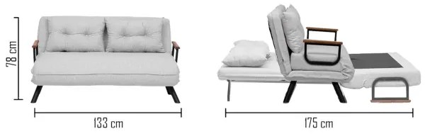 Kétszemélyes kihúzható kanapé QIRA szürke