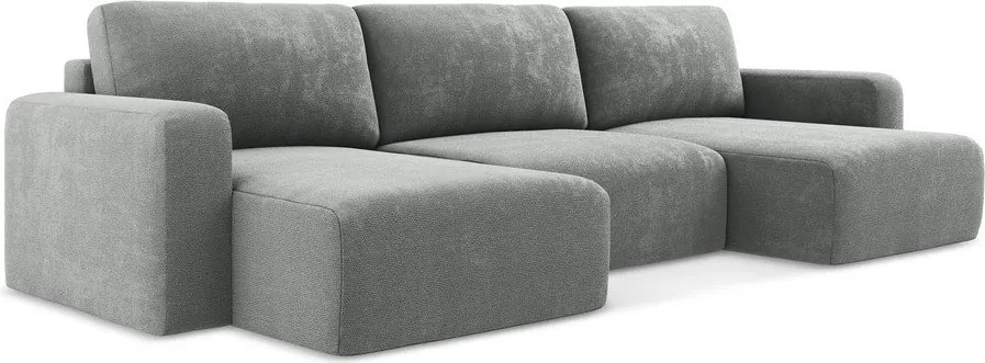 Szürke zsenília kinyitható-tárolóhelyes sarokkanapé (U alakú) Kona – Makamii