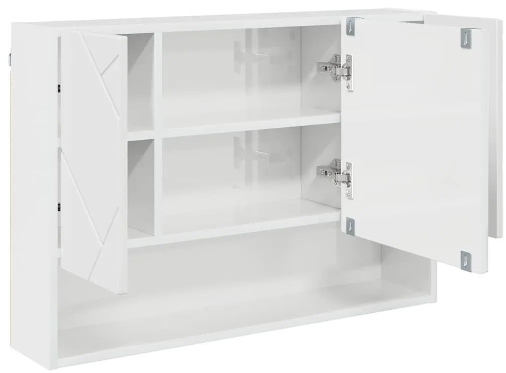 Fürdőszobai tükörszekrény Magasfényű fehér 80 x 17 x 55 cm