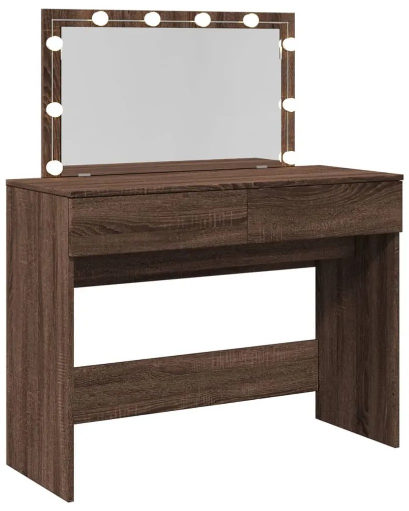barna tölgy színű fésülködőasztal LED-del 100 x 40 x 120 cm