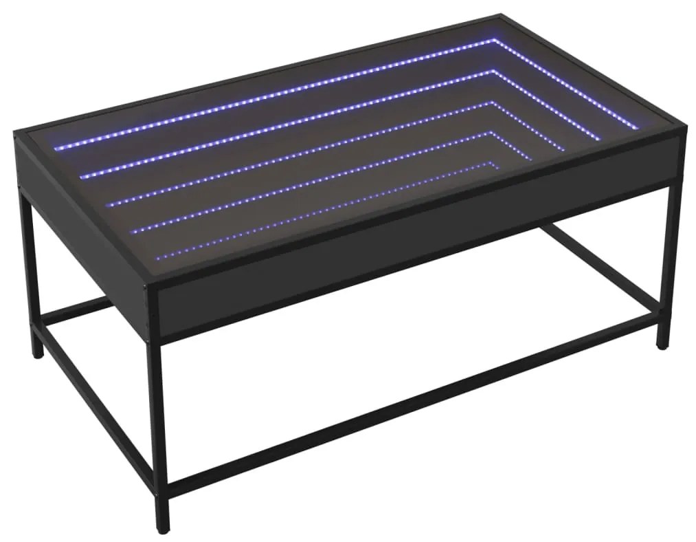 Fekete végtelen hatású LED-es dohányzóasztal 90 x 50 x 41 cm
