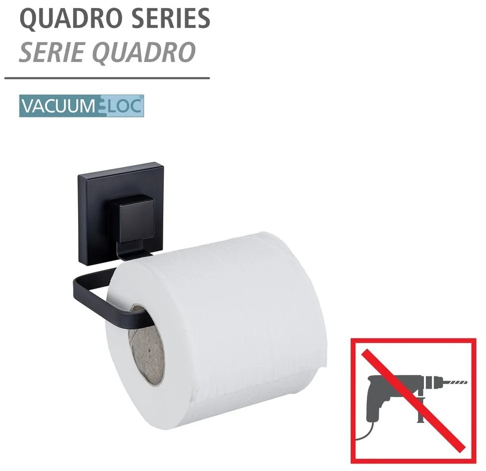 Fekete öntapadós rozsdamentes acél WC-papír tartó Quadro – Wenko