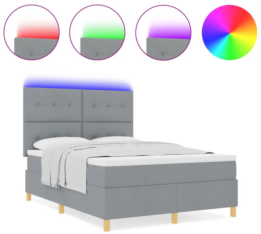 Boxspring Ágy Matrac és LED Fénnyel Szürke 140x200 cm Szövet