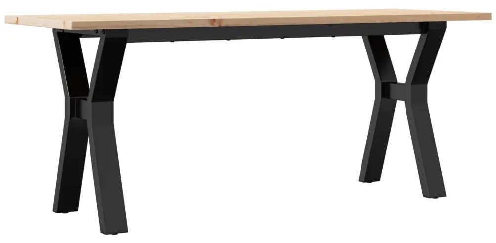 tömör fenyőfa és öntöttvas dohányzóasztal Y-vázzal 110x40x45 cm