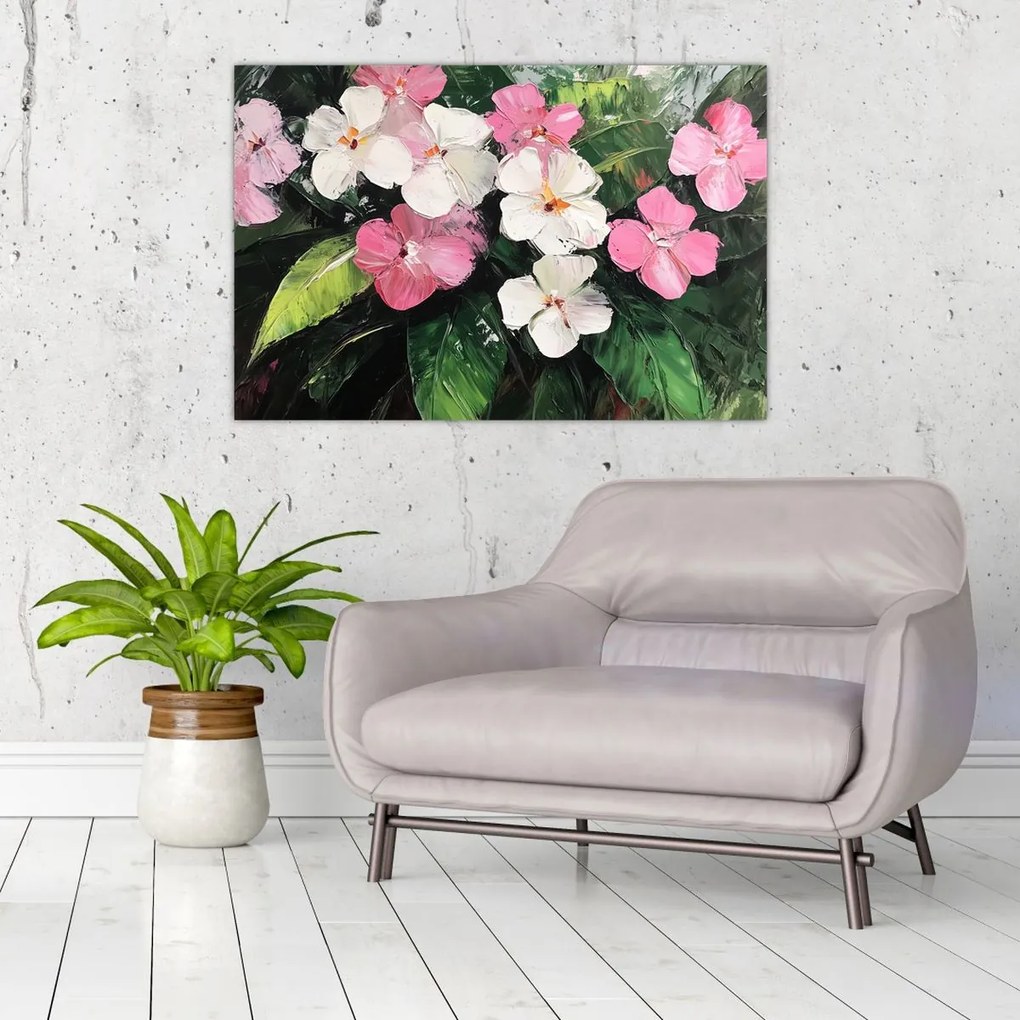 Kép - Rózsaszín és fehér virágok (90x60 cm)