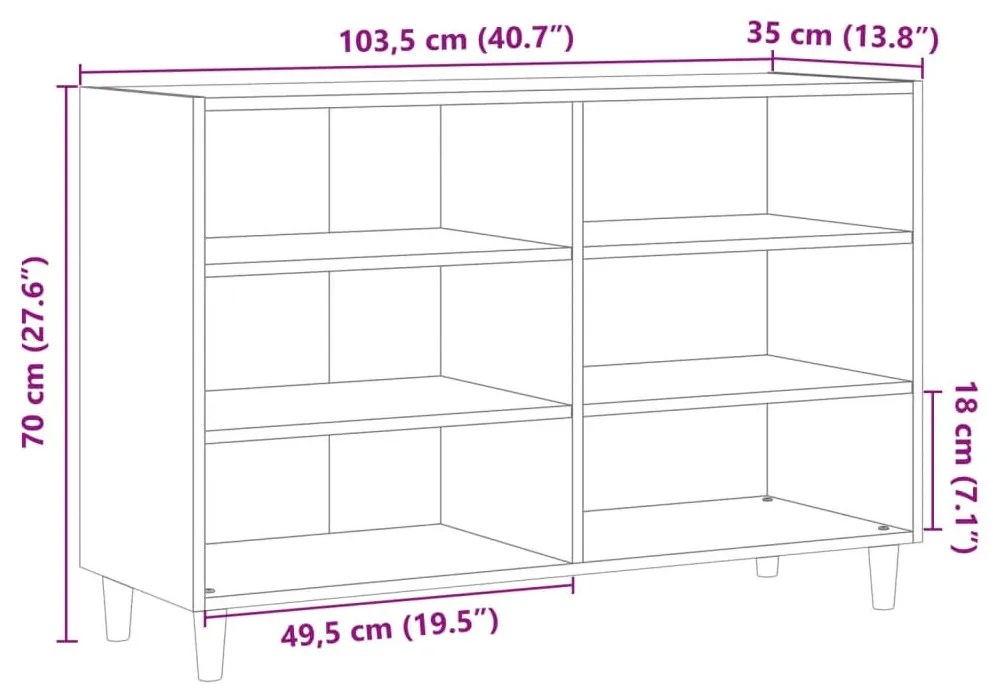 antik fa színű szerelt fa tálalószekrény 103,5 x 35 x 70 cm