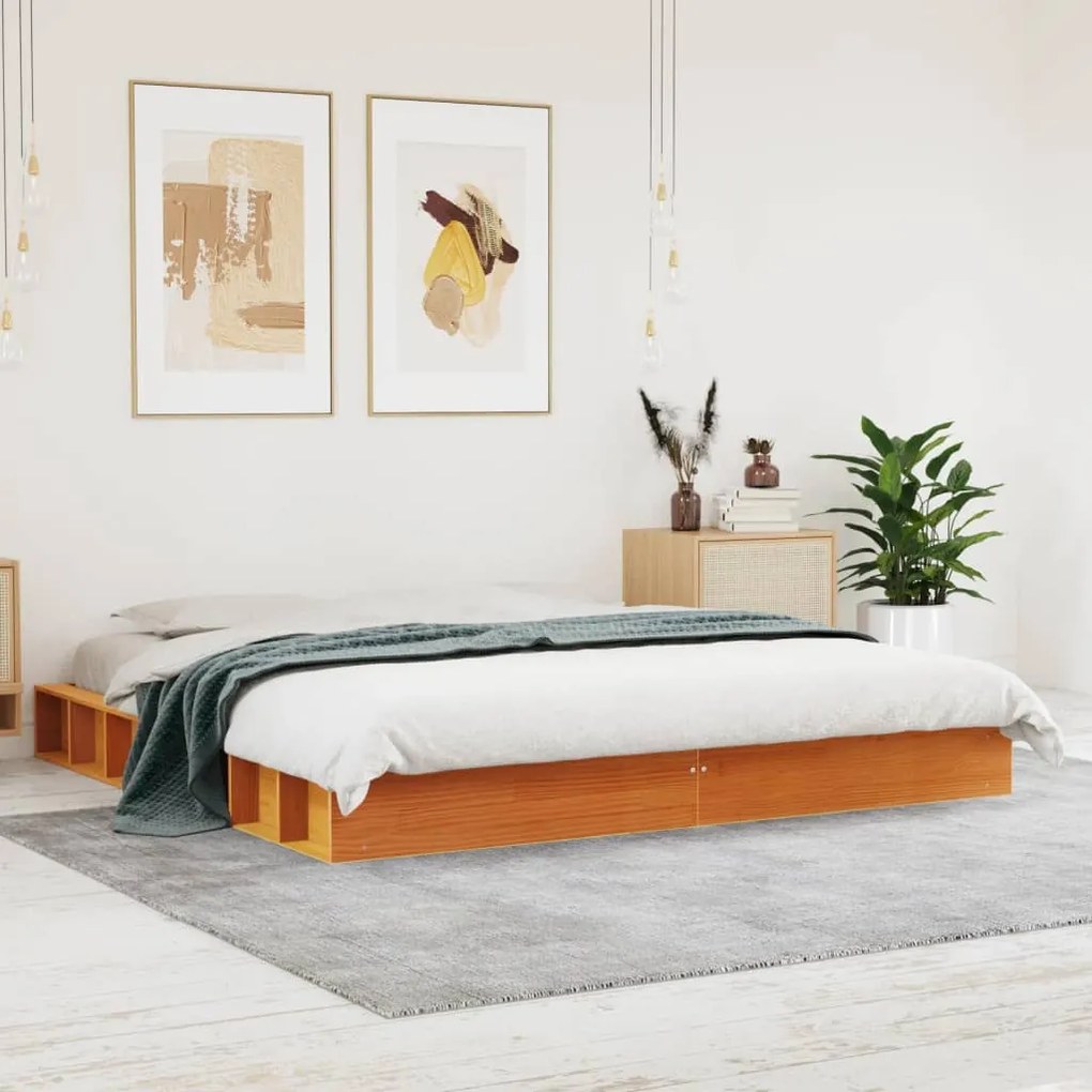 viaszbarna tömör fenyőfa ágy matrac nélkül 200 x 200 cm