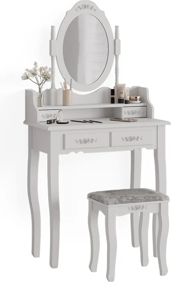 Meghan fésülködőasztal zsámoly 75 cm fehér Glamour
