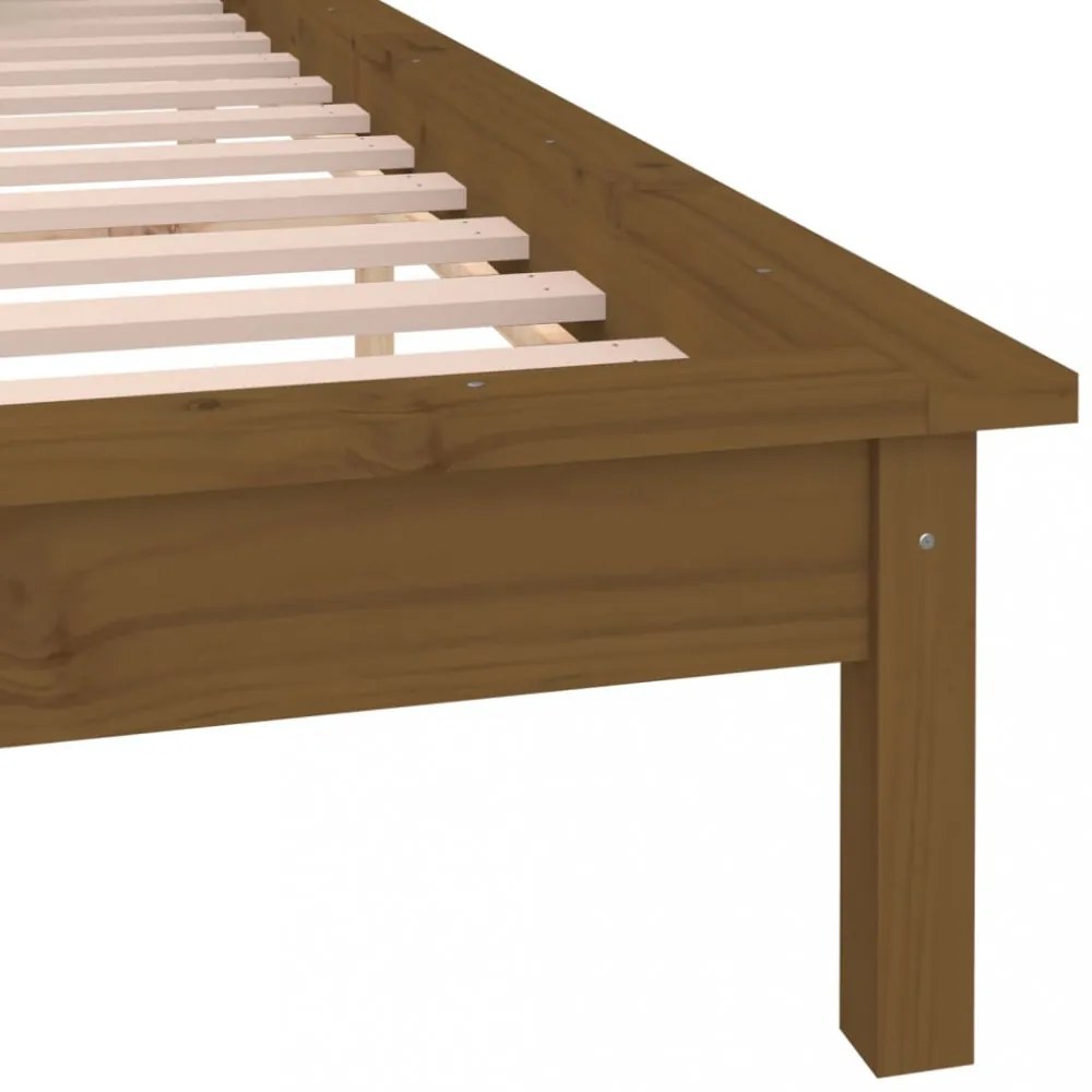 mézbarna tömör fa ágykeret LED-ekkel 200 x 200 cm