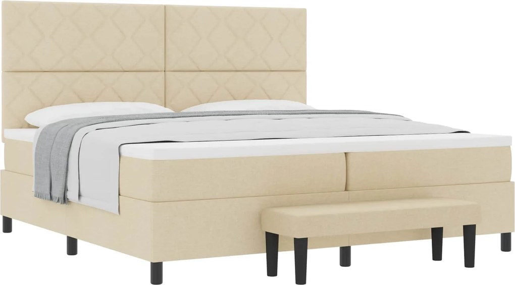 vidaXL Boxrugós ágy matracmal fejtámlával Krém 200 x 200 cm szövet