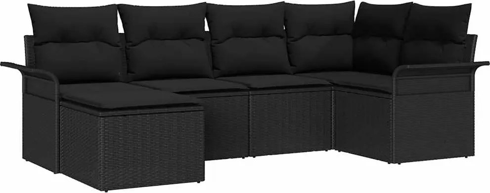 vidaXL Kerti Kanapé Szett tárolóval 6 pcs Fekete polirattan