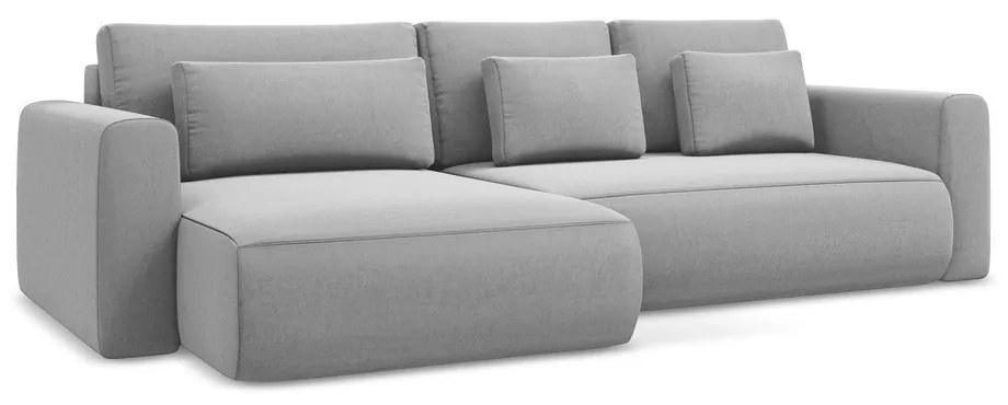 Világosszürke bársony kinyitható-tárolóhelyes sarokkanapé (bal oldali-heverő résszel) Kapua – Makamii