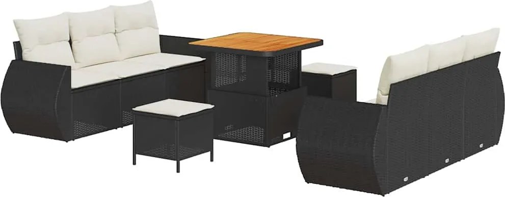 vidaXL Kerti Kanapé Szett párnával 9 pcs Fekete és Krém polirattan