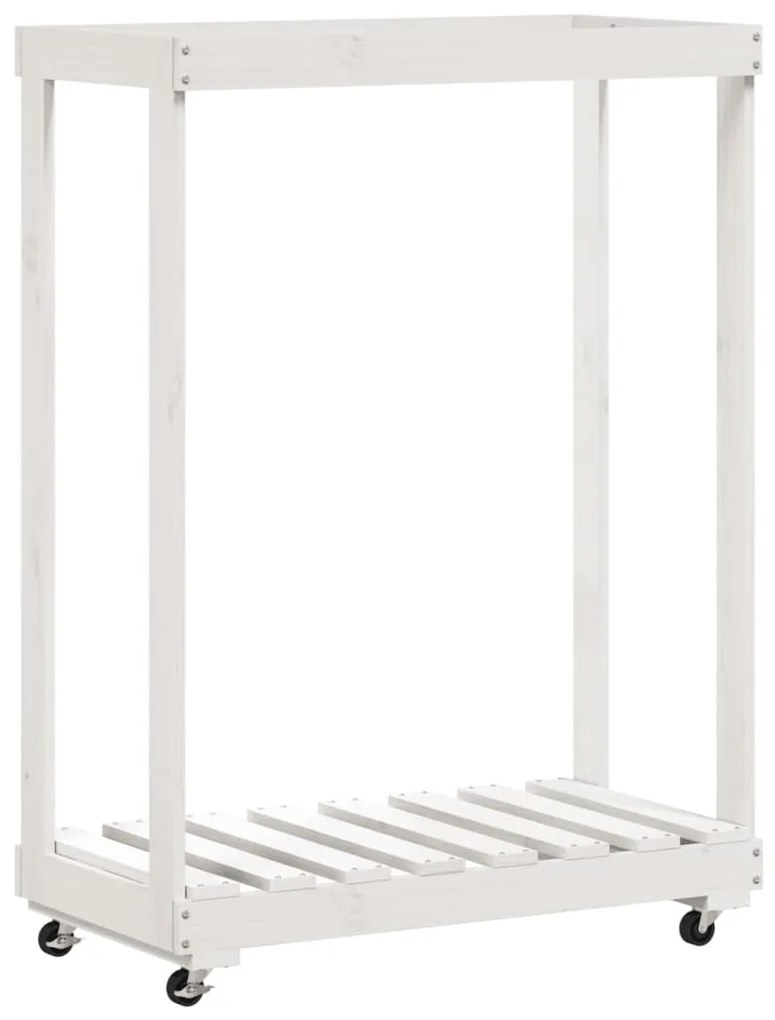 fehér tömör fenyőfa rönktároló kerekekkel 76,5 x 40 x 108 cm