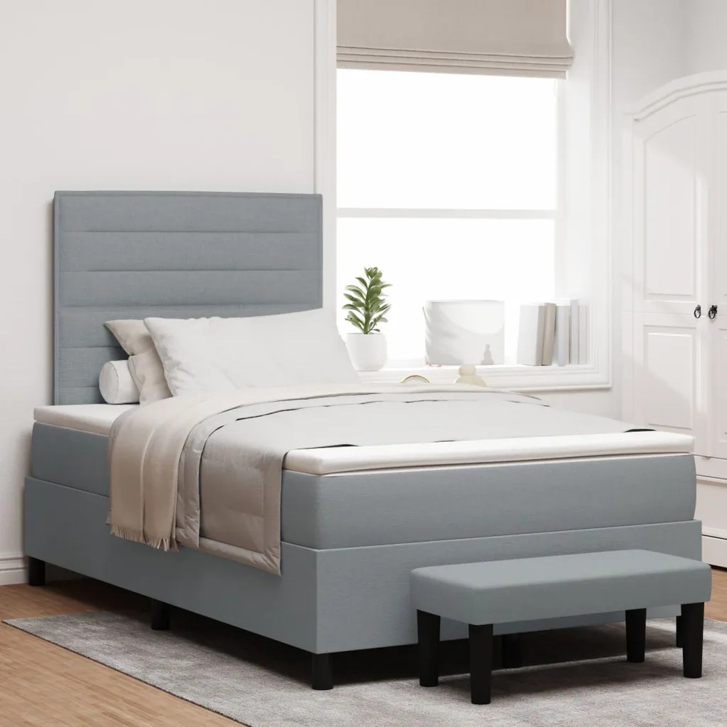 Box Spring Ágy Matraccal és Pad Világosszürke 120x190 cm Szövet