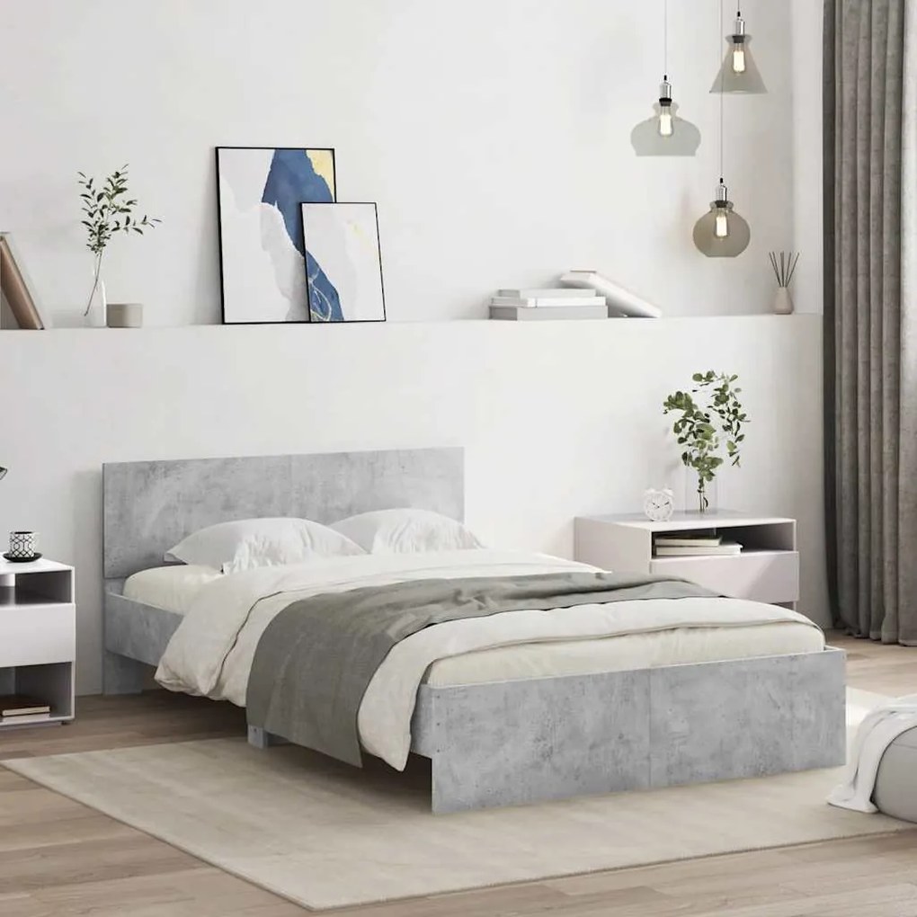 betonszürke ágykeret fejtámlával és LED-del 135x190 cm
