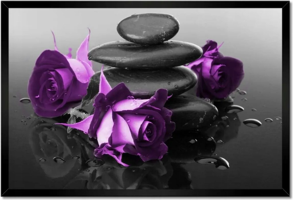 Poszter keretben 60x40 Lila rózsák Spa kő