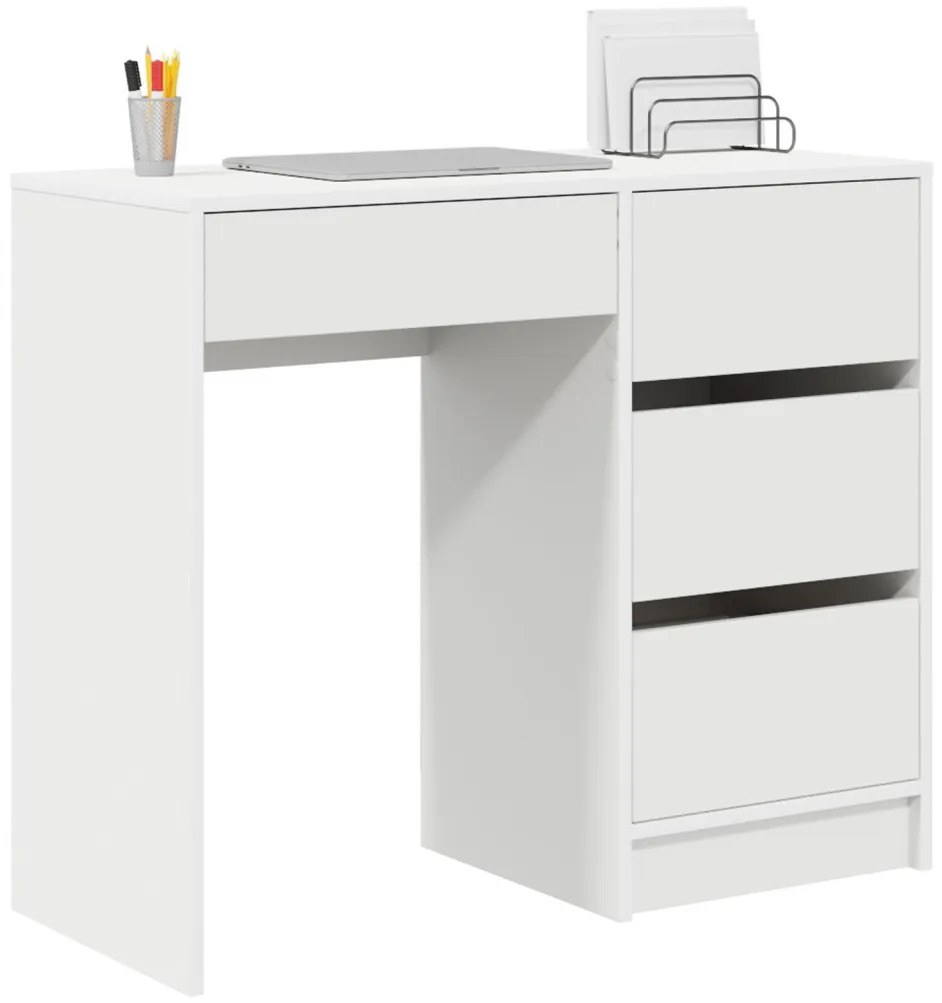 Asztal fiókkal polcokkal Fehér 90 x 37,5 x 75 cm Faanyag