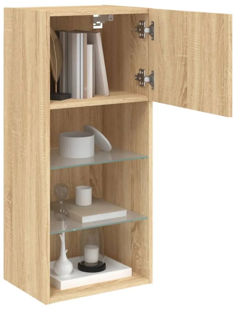 2 db sonoma tölgy színű TV-szekrény LED-ekkel 40,5 x 30 x 90 cm