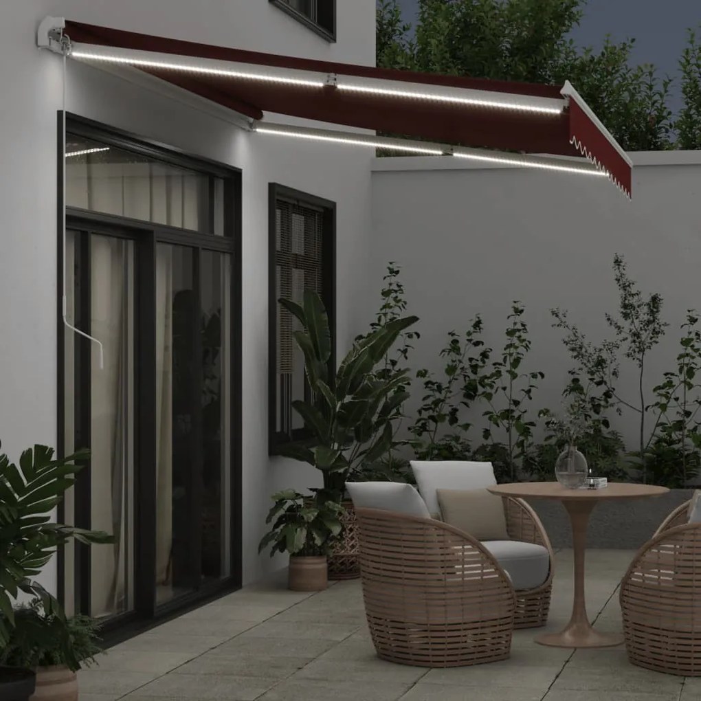 burgundi vörös kézzel kihúzható LED-es napellenző 350 x 250 cm