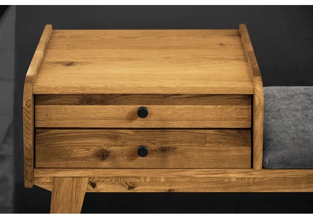 Fiókos tölgyfa pad, világosszürke ülőrésszel Retro - The Beds