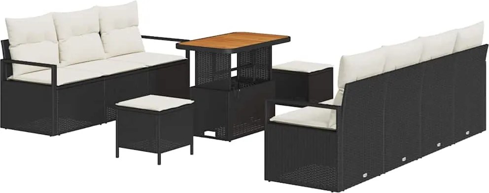 vidaXL Kerti Kanapé Szett párnával tárolóval 10 pcs Fekete és Krém