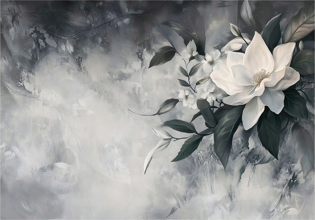 Fotótapéta Szürke Fehér Magnólia Művészeti számla 208x146 +ragasztó