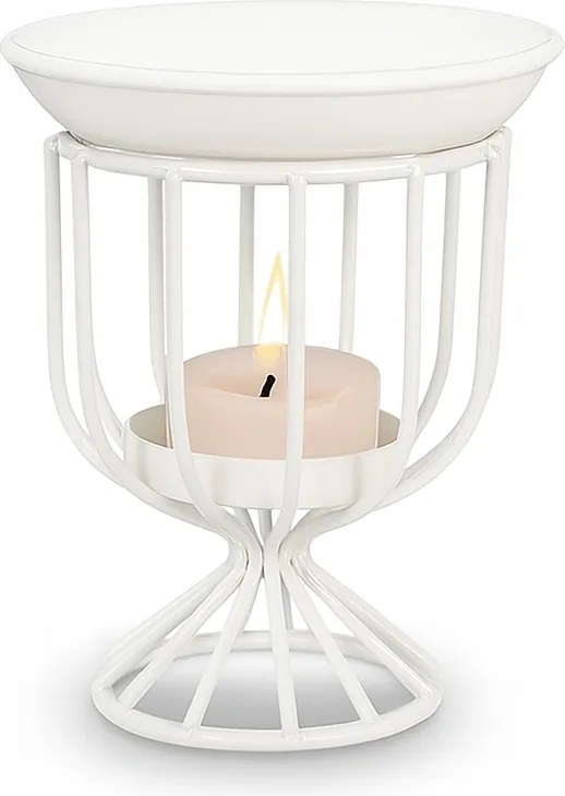 Illatos kandalló és gyertyatartó fehér fém kerámia tányér 2in1