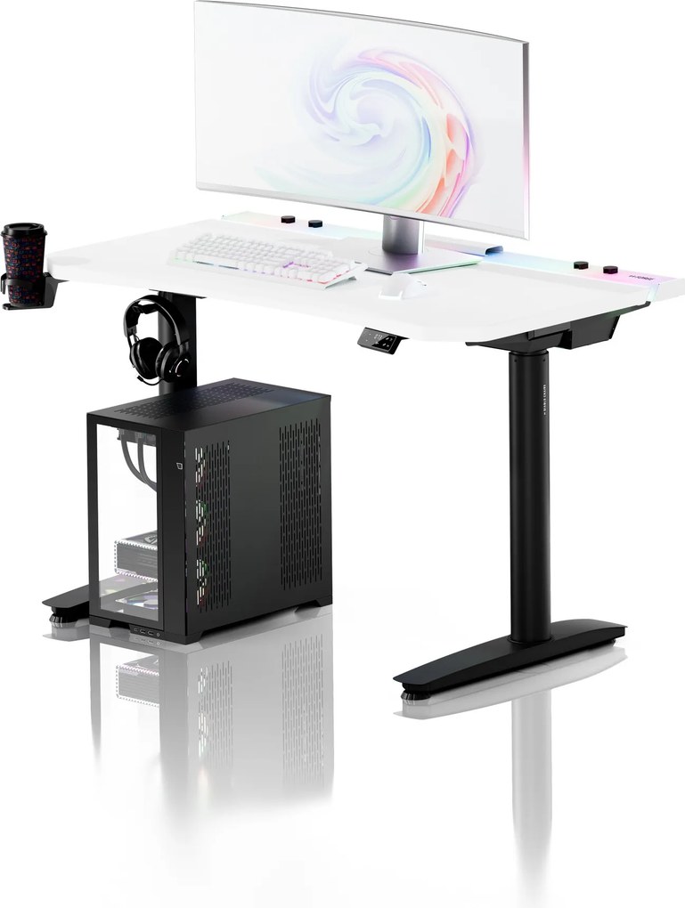 Elektromos RGB gamingasztal tartókkal, fehér-fekete, 120 cm: Diablo X-Forge 1200