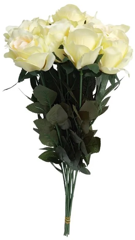 Csokor krémszínű rózsák zölddel. 12 db, h. 65 cm