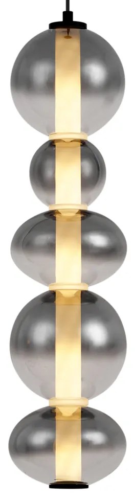 Art Deco függőlámpa fekete füstös és átlátszó üveggel, 5 izzós, LED-del - Lizzy