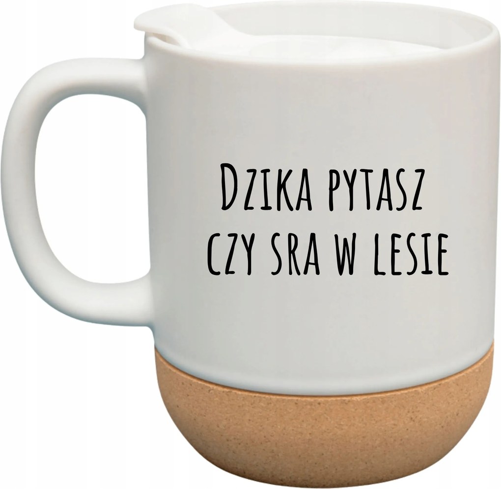 Fehér Bögre Fedéllel És Parafa Aljjal Vaddisznó Ajándék