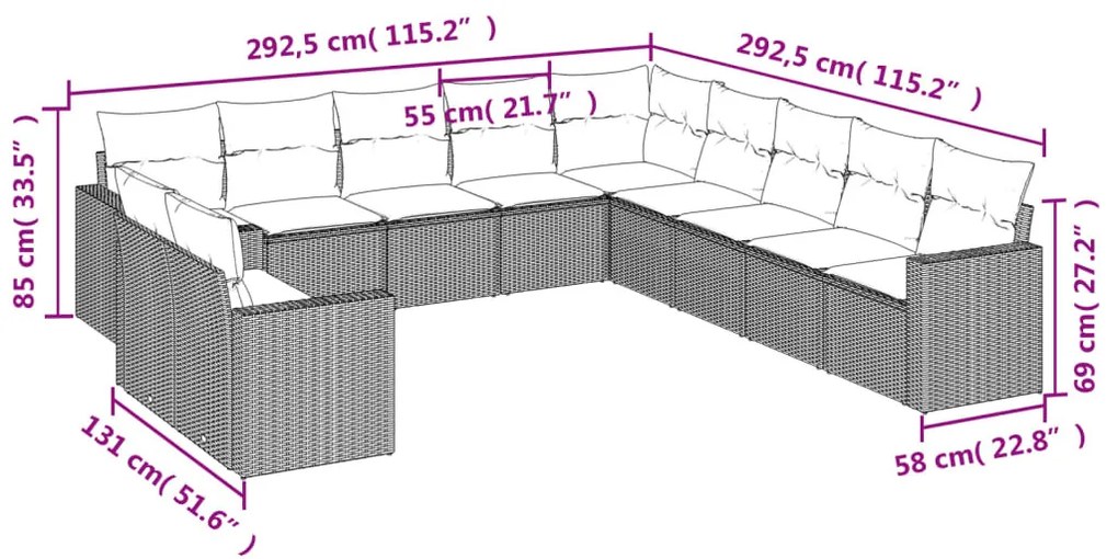 11 részes szürke polyrattan kerti ülőgarnitúra párnákkal