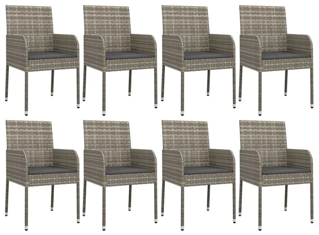 9 részes szürke polyrattan kerti étkezőgarnitúra párnával