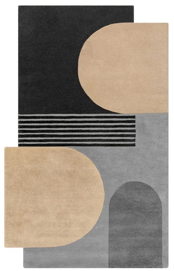 Fekete-szürke kézi szövésű gyapjú szőnyeg 150x240 cm Lozenge Monochrome – Flair Rugs